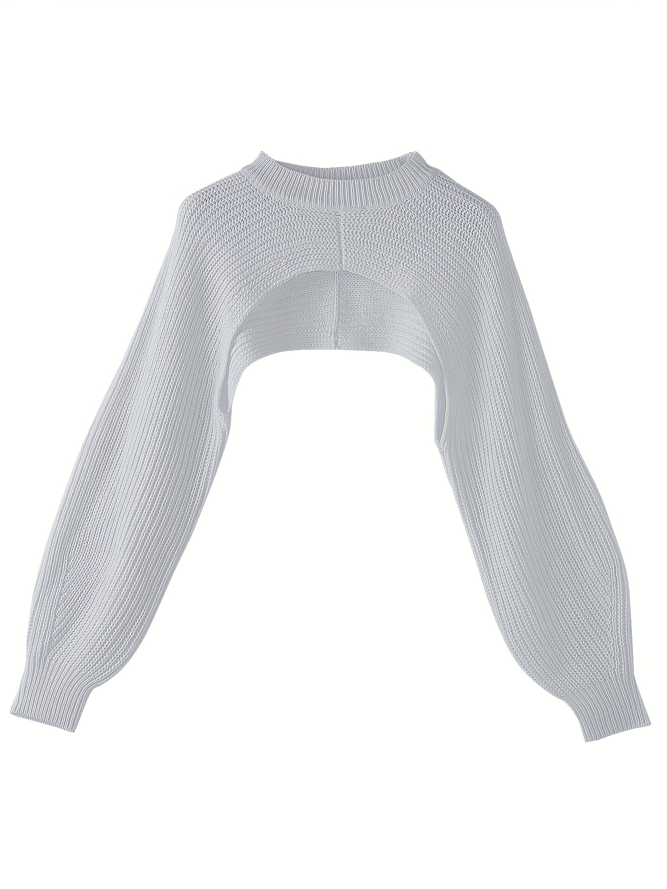 Solid Cropped Knit Sweater Casual Crew Neck Long Sleeve - Temu