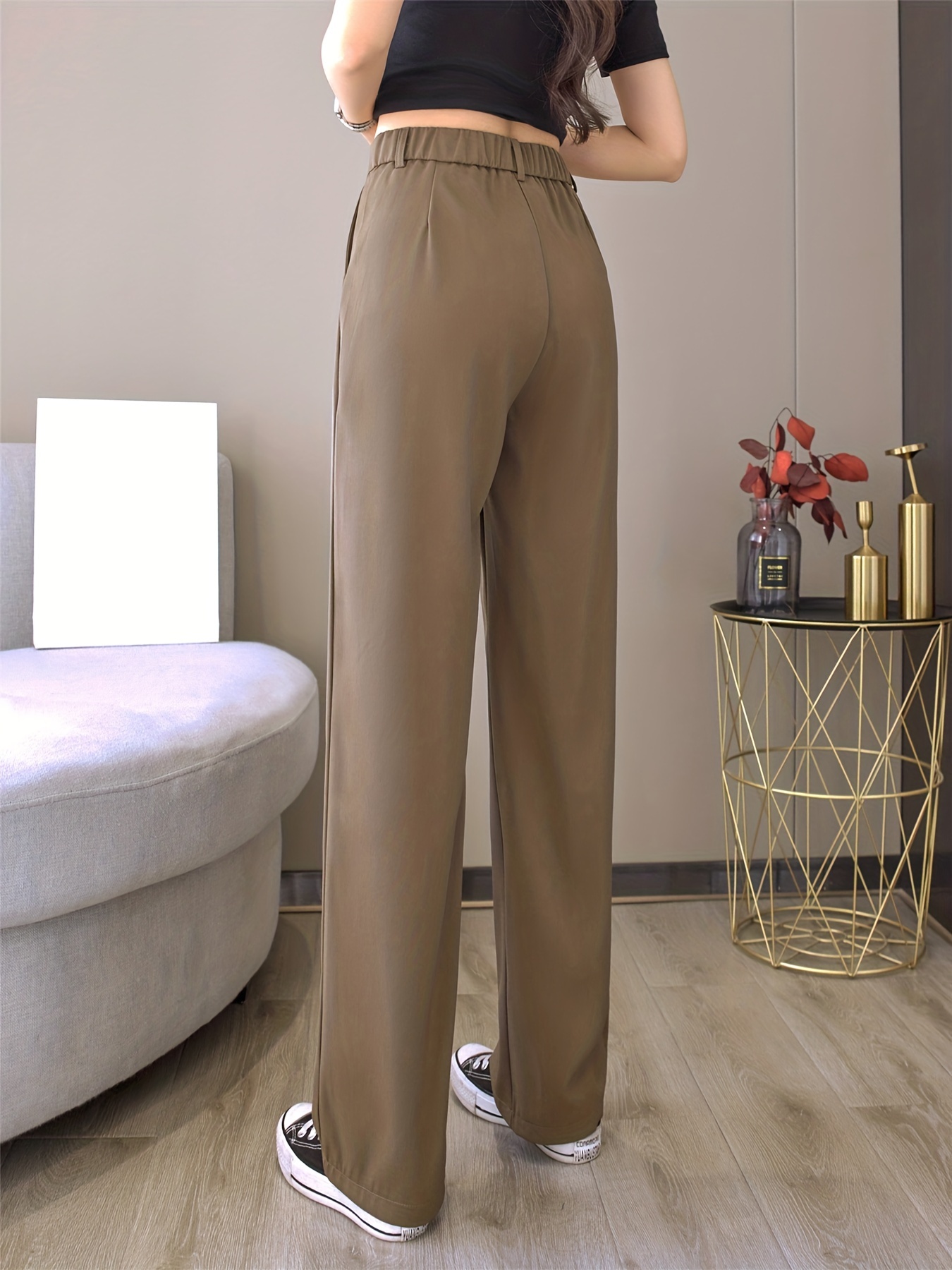 Straight Leg Trouser, High Waist Casual Pants for Spring & Fall