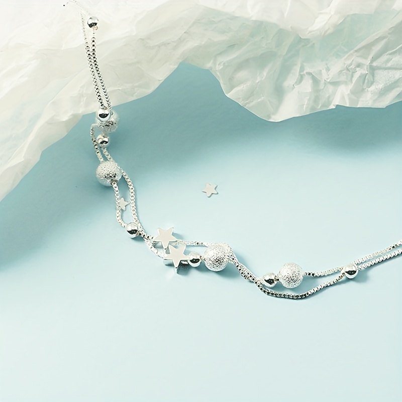 Minimalist Double Layer Chain Anklet with Mini Star Beads