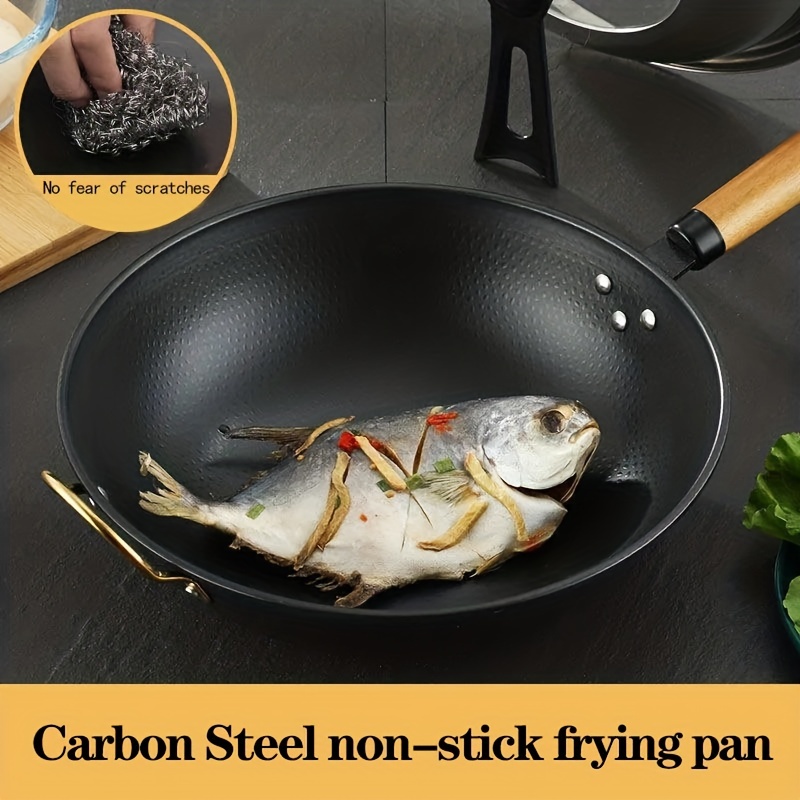 Wok antiadherente, sartén wok de acero al carbono de 13 pulgadas con tapa  Woks.