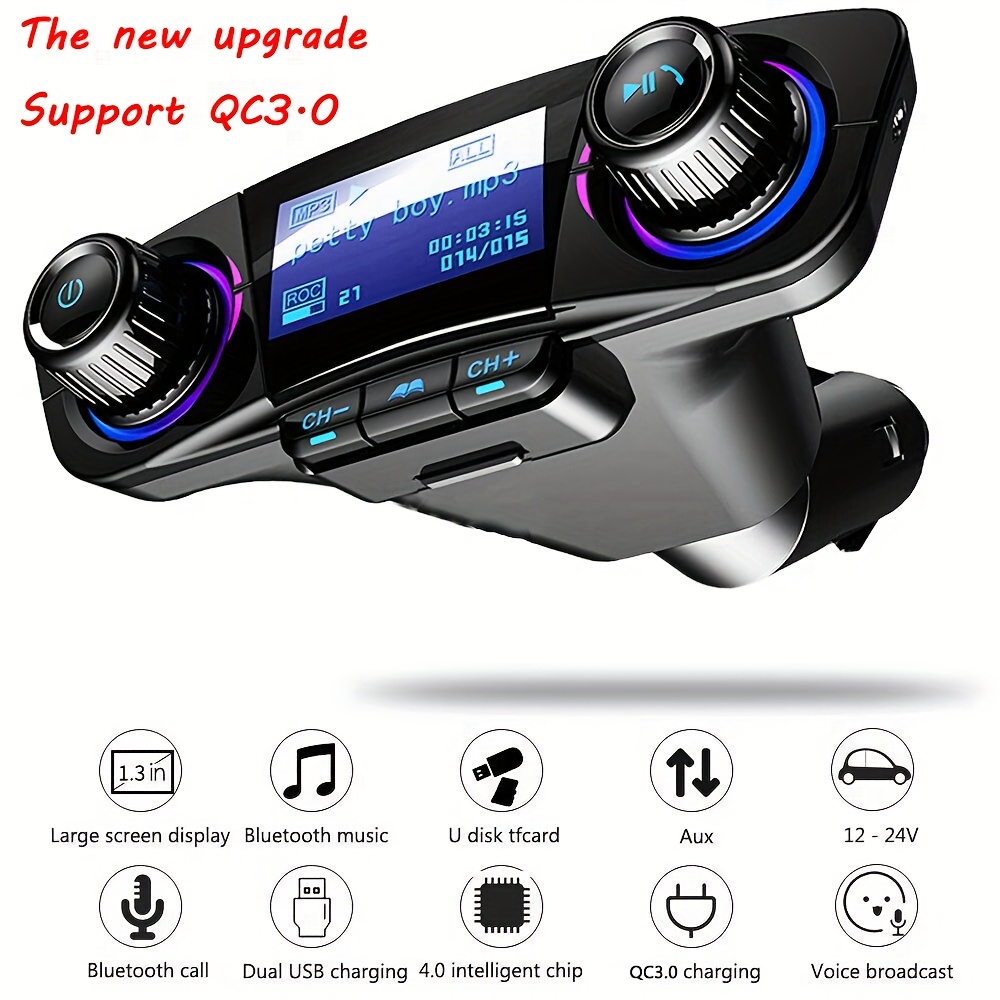 Transmisor Bluetooth Fm para el coche, bluetooth 5.0 adaptador de coche  inalámbrico Radio Car Receiver Adapter Kit, llamadas manos libres,  reproductor de música mp3 cargador de coche