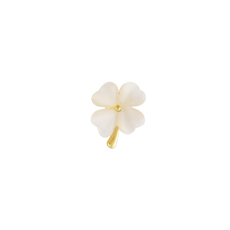 Cat's Eye Lucky Four Leaf Clover Small Brooch Collar Pin