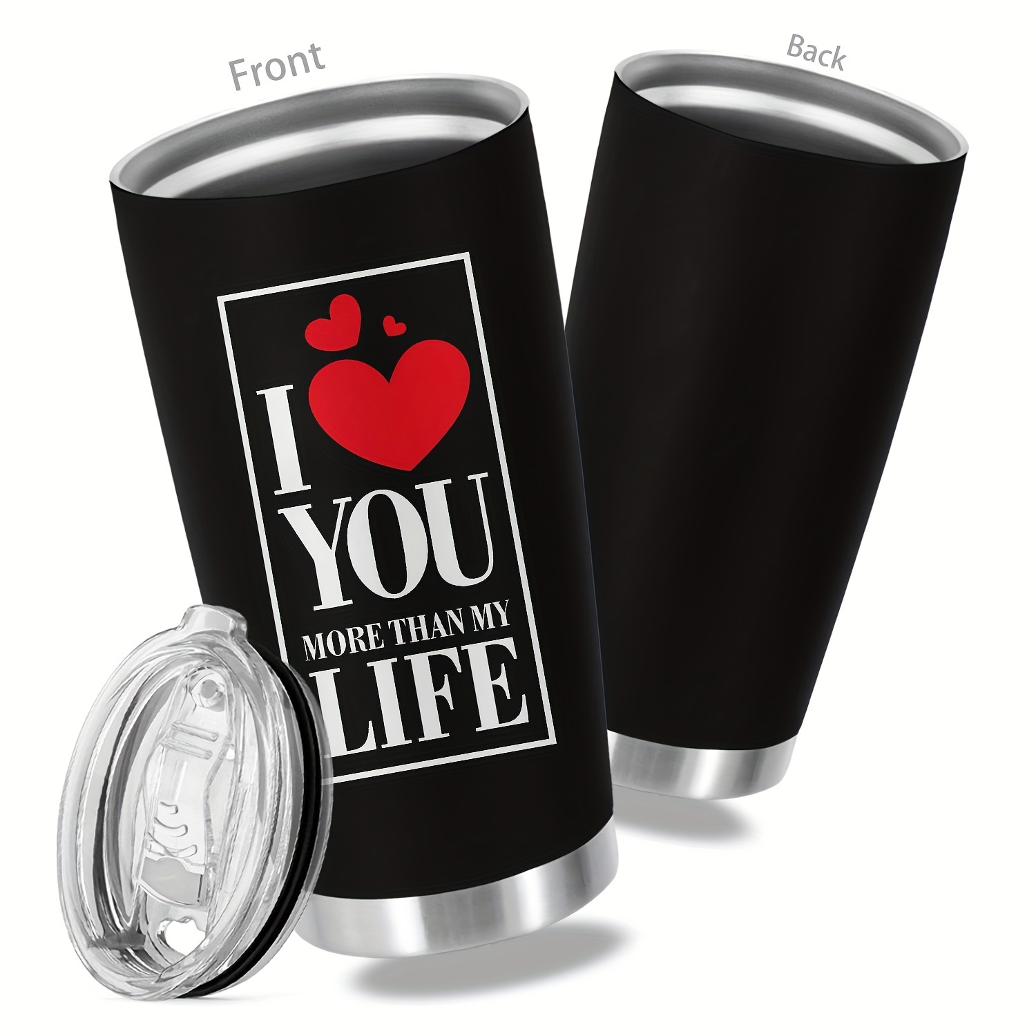 1pc, 20oz Valentines Day Cup Stainless Steel Tumbler, I Love You More Than  My Life Print Double Wall Vacuum Insulated Travel Mug, Gifts For Parents, R