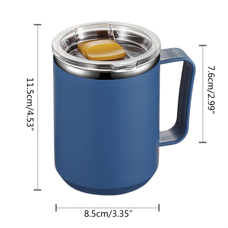 10oz Stainless Steel Insulated Coffee Mug with Handle, Double Wall Vacuum Travel Mug, Tumbler Cup with Sliding Lid, Blue