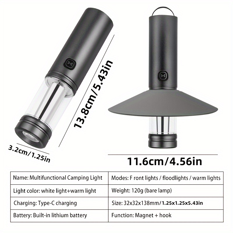 Camping Lamp, 13.8cm Small LED Camping Lanterns with Handle, Outdoor  Waterproof Emergency Lights, Rechargebale Tent Light for Emergency,  Hurricane