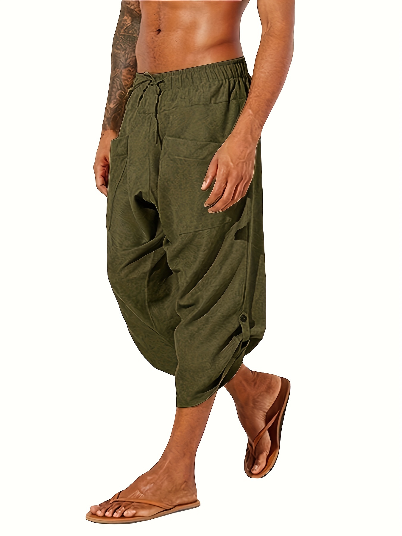 Plus Size Men's Fashion Solid Color Pants Drawstring Casual Harem Trouser  Hot Loose Wide Leg Pants Trousers