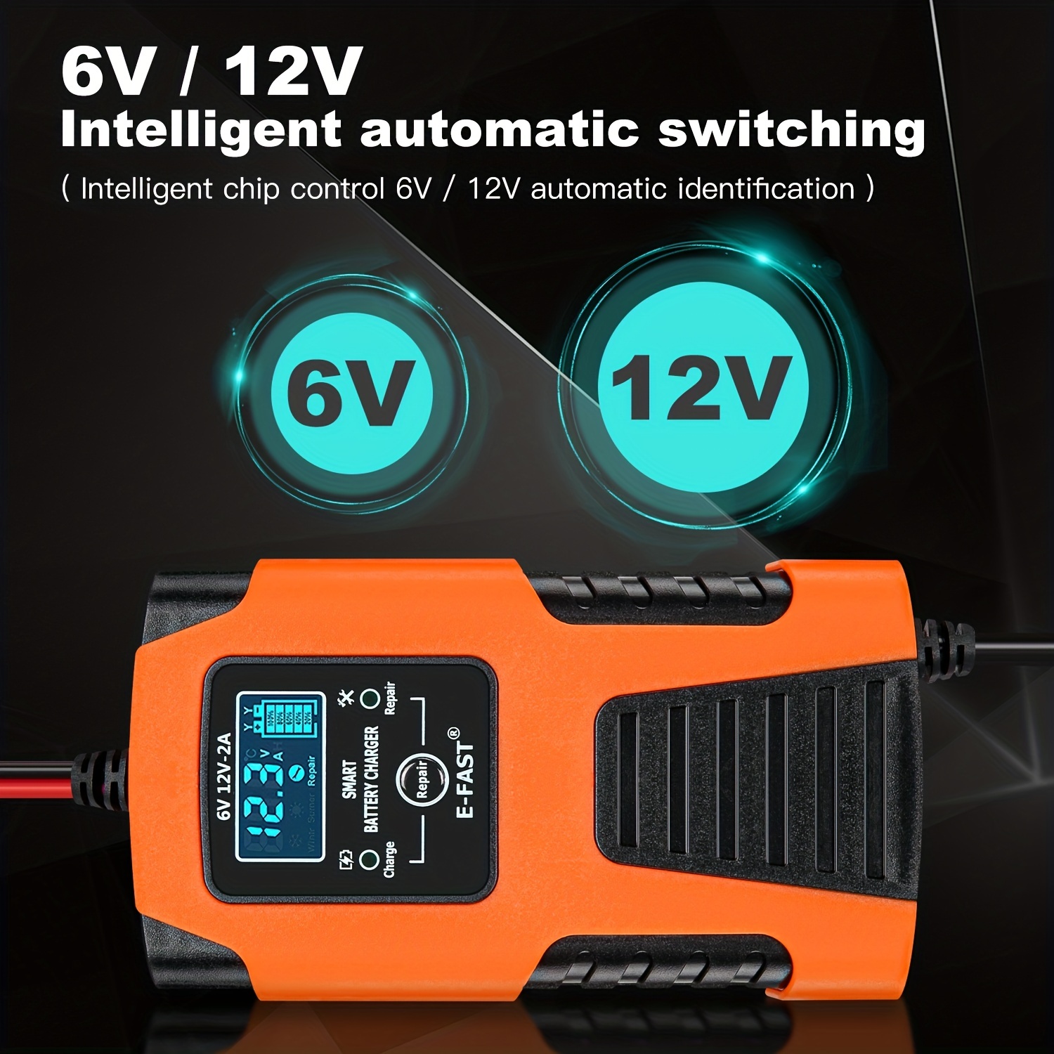 Chargeur de batterie auto voiture / moto, 6V - 12V - 24V