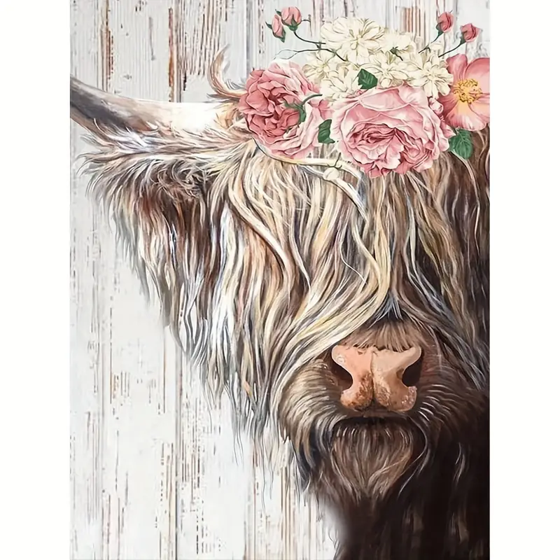 Diy Acrylic Painting Kit Flower And Cow Oil Painting By - Temu