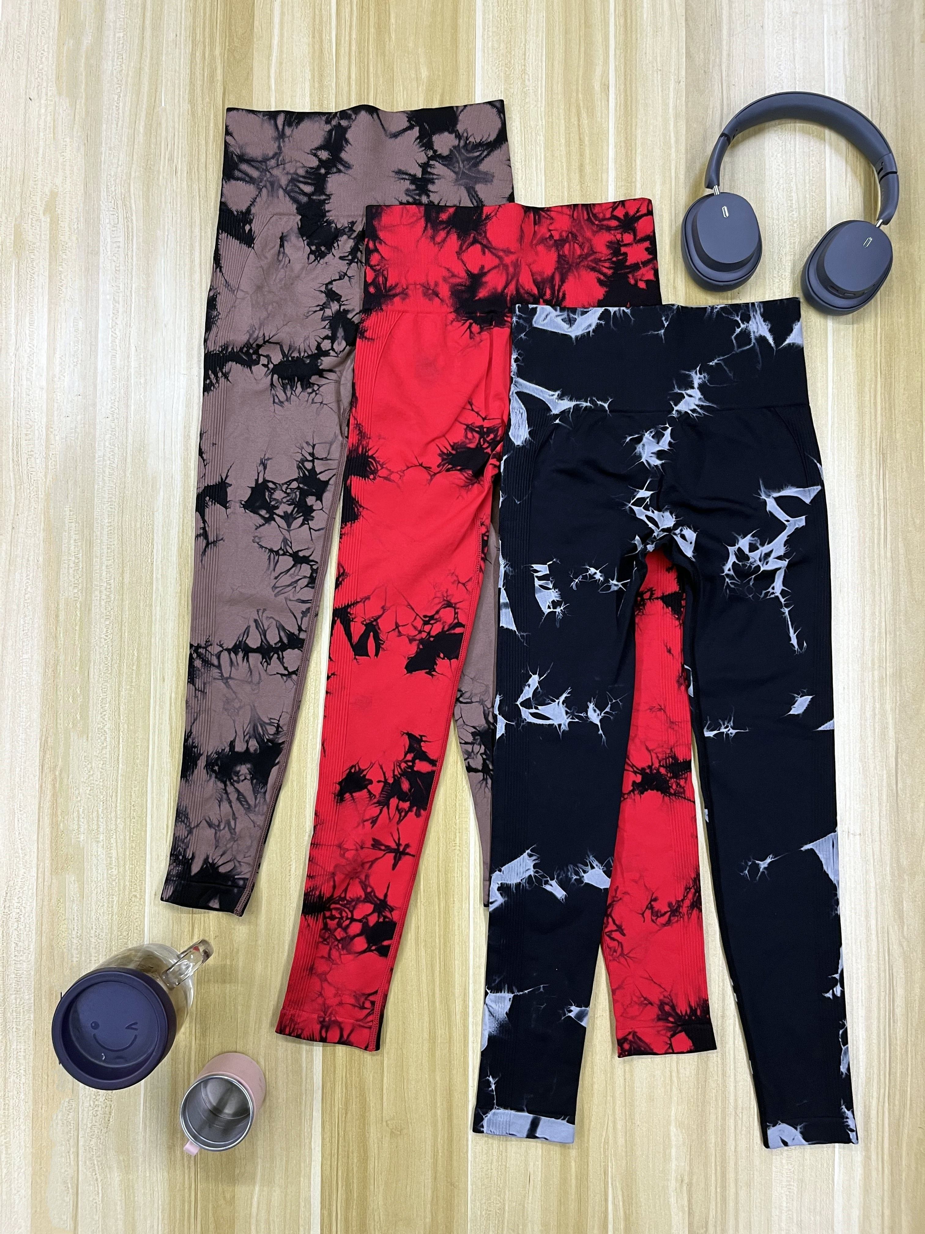 Leggings with Pockets for Women, Fashion Tie-Dye Printed Yoga High