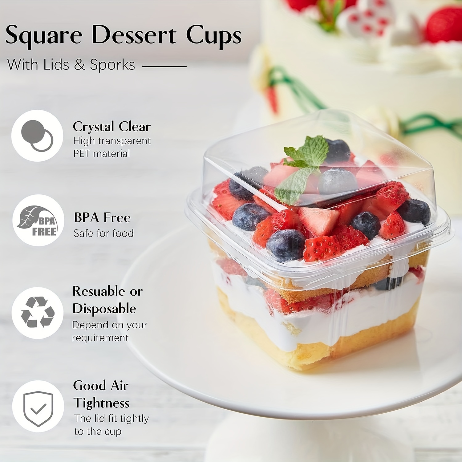 Square Plastic Dessert Cups - Disposable Square Cut Glass