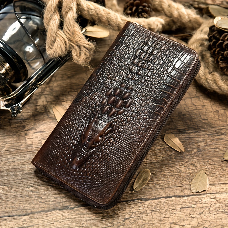 

Crocodile Pattern Vintage Genuine Leather Long Wallet For Men - Large Capacity Clutch Bag, Multi-card Card Holder, Coin Purse Wallet