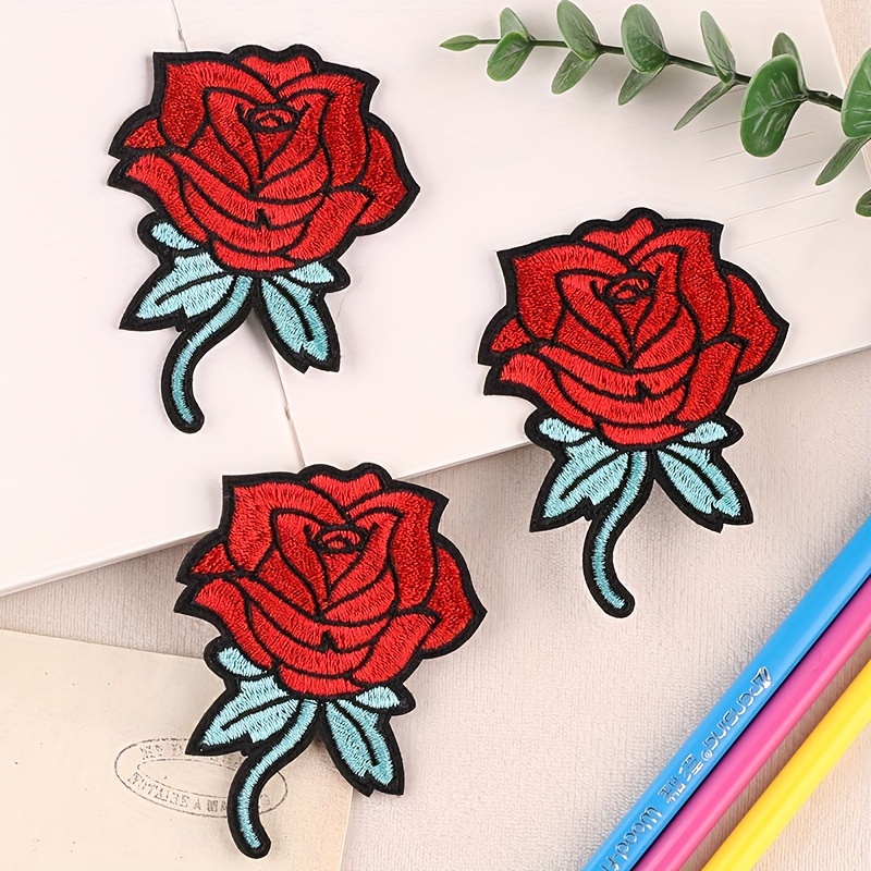 Red Rose Iron On Appliques Embroidery Flower Patches Large - Temu