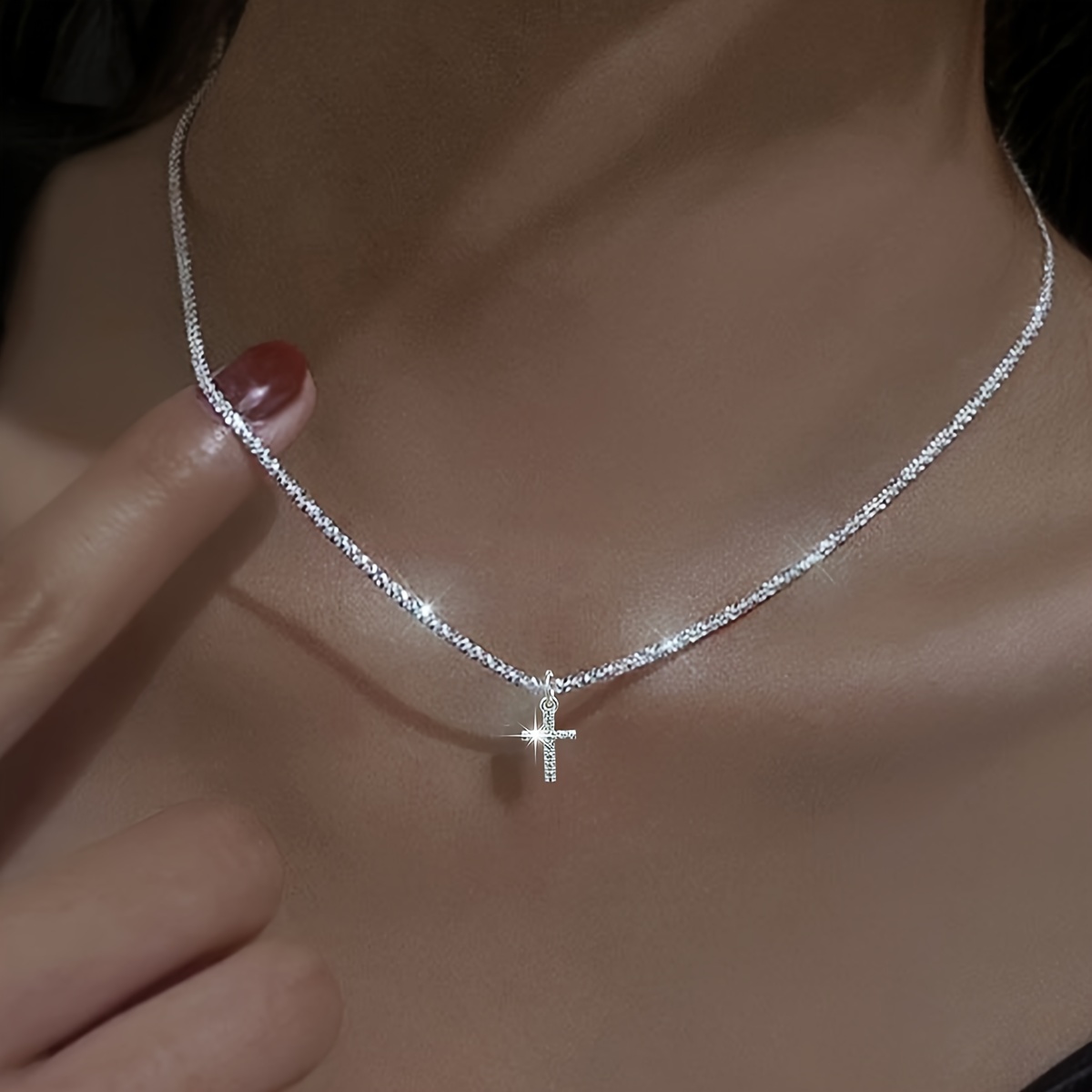 Einfache Helle Silberne Farbe Kreuz Herz Quadrat Strass - Temu Germany