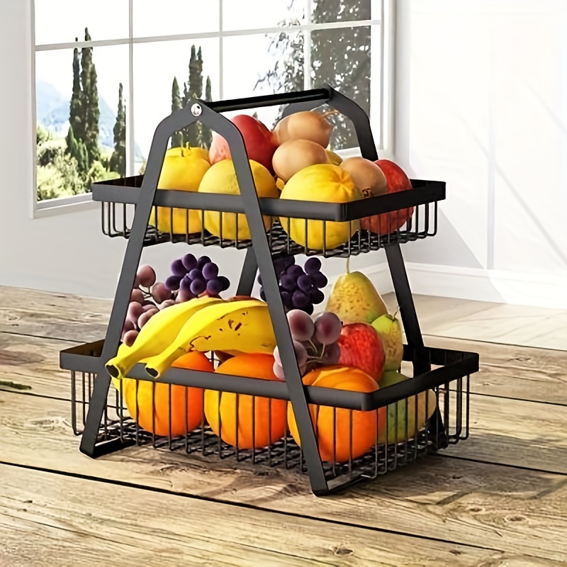 Acheter Panier de rangement de fruits et légumes à 2 niveaux, paniers de  rangement en fil métallique détachables, organisateur avec poignée en bois