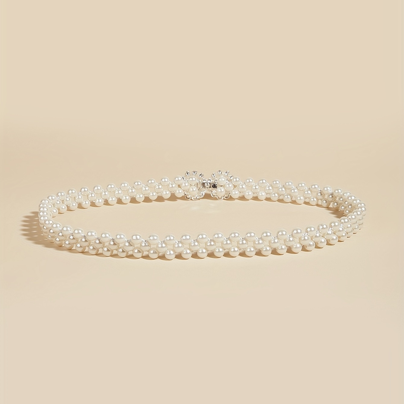 Faux Pearl Waist Chain Elastic Belt Snowflake Buckle Girdle