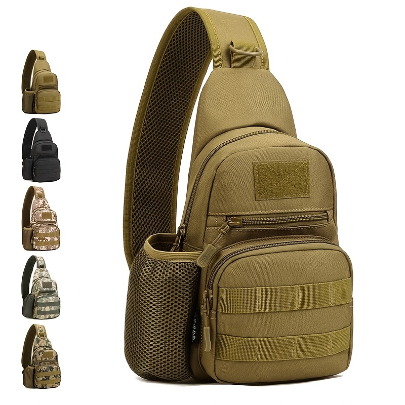 (Khaki) Tactical Army Shoulder/Men Sling Crossbody Molle Bags/Travel Hiking Hunting Military Backpack