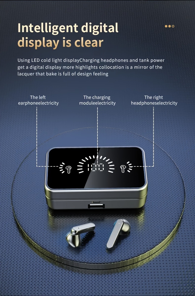 Novos fones de ouvido sem fio TWS, fones de ouvido estéreo intra-auriculares, fones de ouvido esportivos, fones de ouvido sensíveis ao toque com estojo de carregamento com tela LED, como um presente de Natal para meninos e_voghion.com