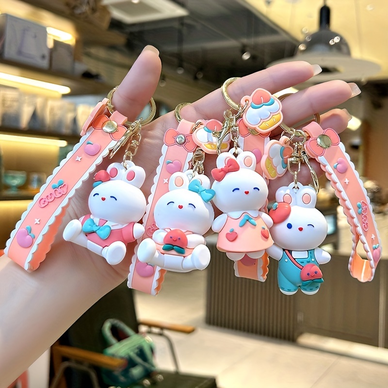 Cute Rabbit Key Chain Resin Bow Bell Rabbit Keychain Weaving Doll