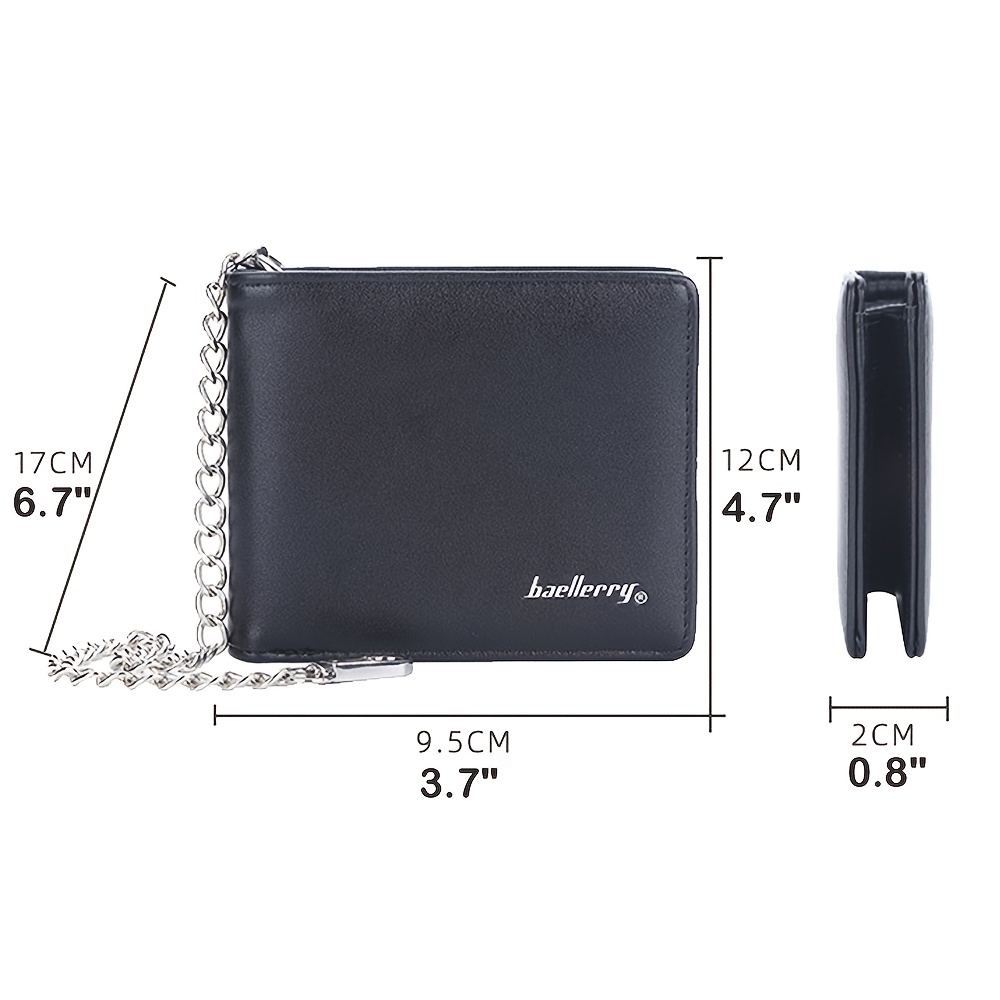 Men's Bifold Simple Wallet With Anti leech Chain Pu Leather - Temu