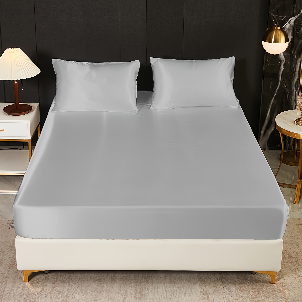 1pc satin solid color fitted sheet only fitted sheet without pillowcase soft bedding for bedroom   hotels details 39