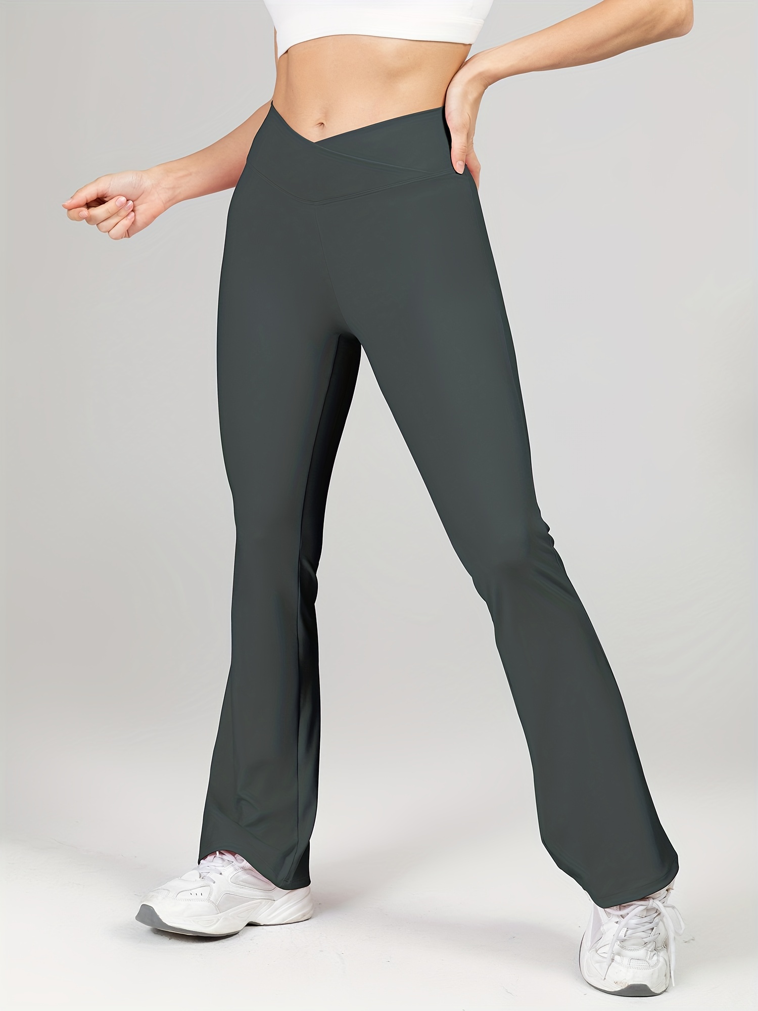 Womens Casual Flare Leggings with Pocket Bootleg Yoga Pants Crossover Hight  Waisted Workout Pants 