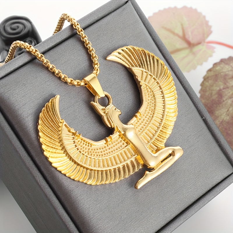 

1pc Fashion Ancient Egyptian Goddess Spread Wings Pendant Necklace For Men And Women, Retro Good Luck Amulet Jewelry Gift