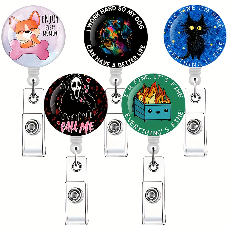 6pcs Funny Pediatric Nurse Badge Reel Cute Animal Patterns Retractable Badge  Holders fit Nurses,Doctors,Teachers,ID Card Holders and Student Business  Meeting School Office.3.2*1.28inch