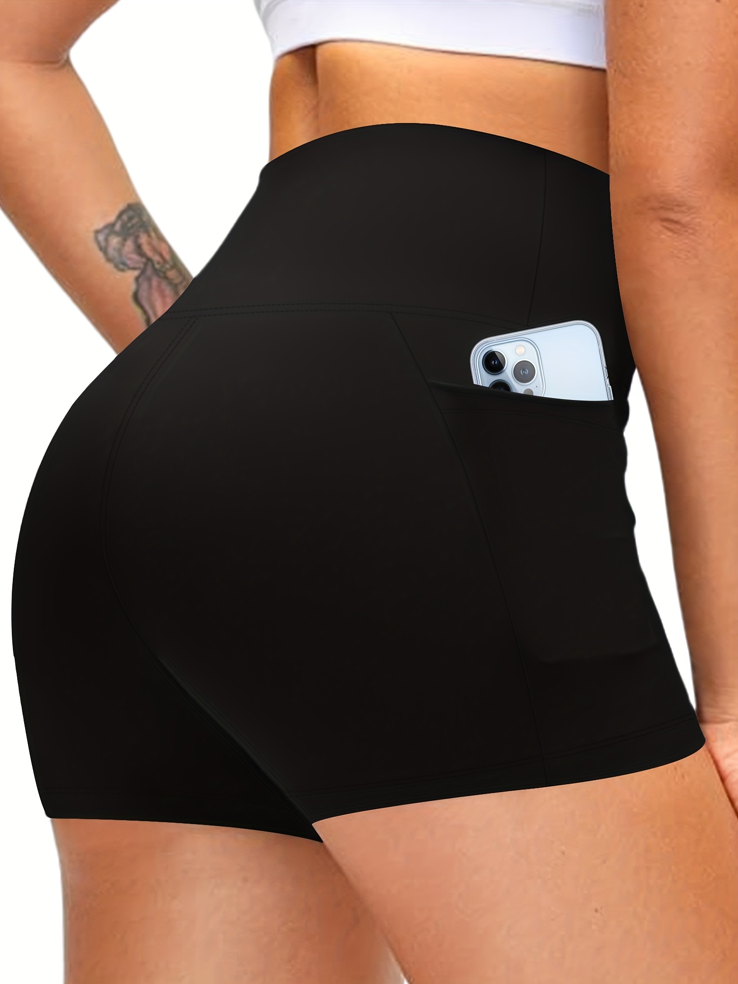 Women's Activewear: Solid Wide Waistband Sports Yoga Shorts With Pockets -  Perfect for Summer Biking!