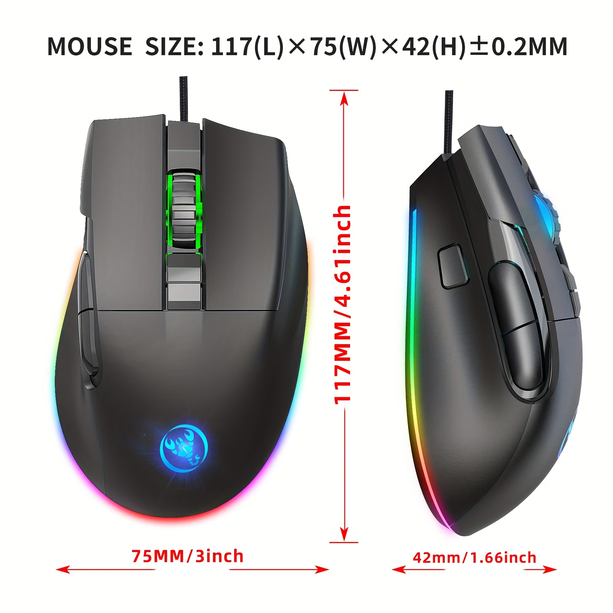 Souris ergonomique verticale filaire lumière RVB 7200 DPI réglable 7  boutons gauche et droit muet USB Plug and Play souris optique pour la  maison et