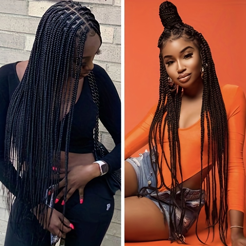 Full Lace Box Braid Wigs Pre Plucked Knotless Square Braided - Temu