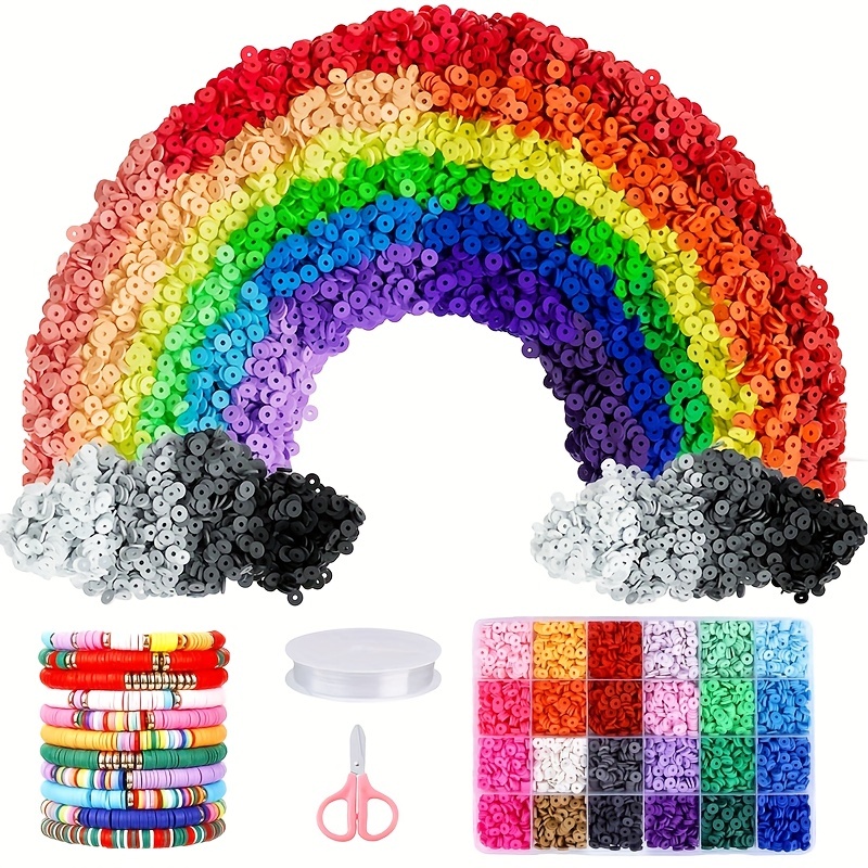 4800pcs Rainbow Clay Bead Set 6mm Jewelry Making Flat Bead DIY