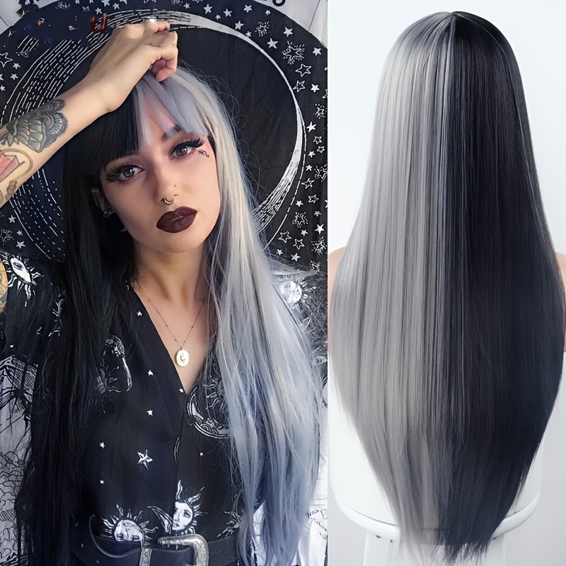 Ombre Half Grey and Green Lace Front Wig Long Straight 2 Tone Color Dark  Roots Synthetic Wig Heat Resistant Fiber Cosplay Makeup Daily Wigs for  Women