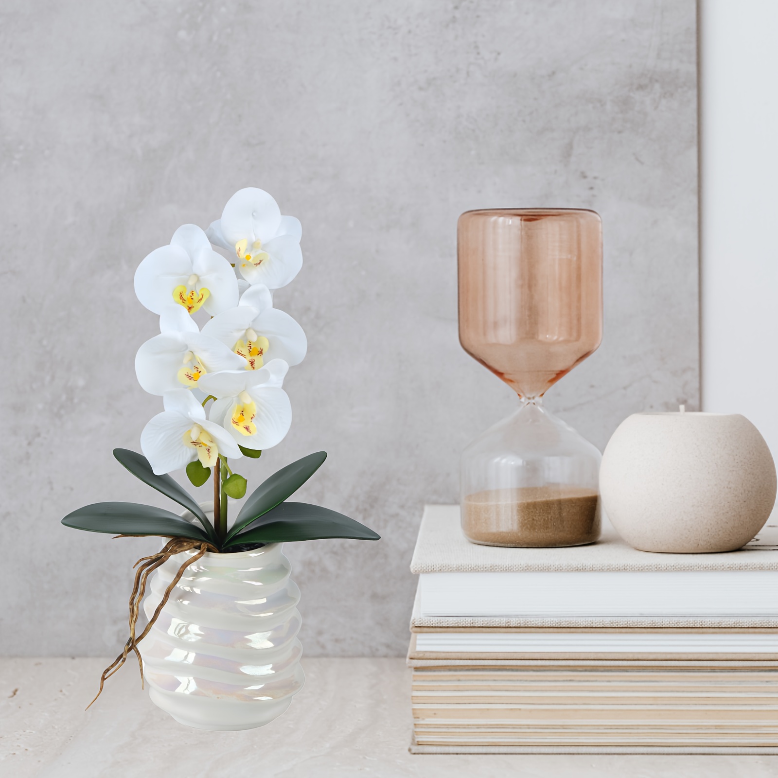 1pc, Grande Orchidea, Fiori Artificiali Orchidee Per Decorazione Domestica  Interna, Pianta Finta Moderna Con Vaso Bianco