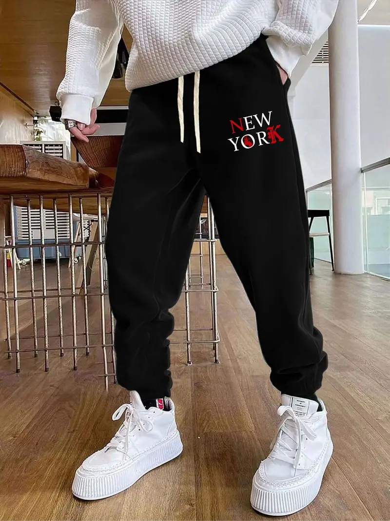New York Pattern Men's Drawstring Sweatpants Pocket Casual - Temu