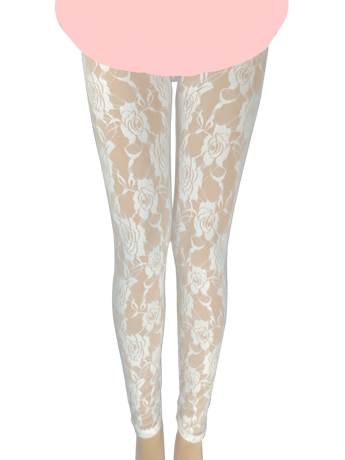 Women's Rose Floral Sheer Mesh Stretchy Leggings Skinny Lace Pattern Capris  Pant