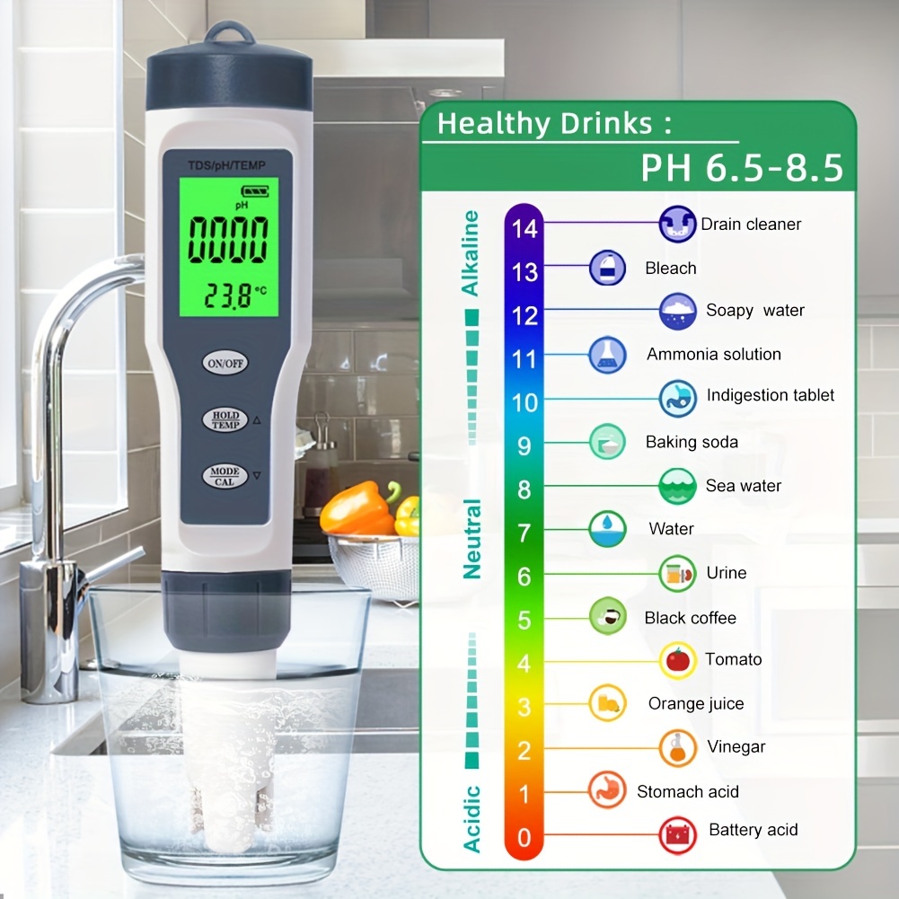 Medidor digital de pH/TDS/temperatura, 3 en 1 piscina y acuario, medidor de  pH para beber en el hogar de agua, medidor de pH de calidad de agua de