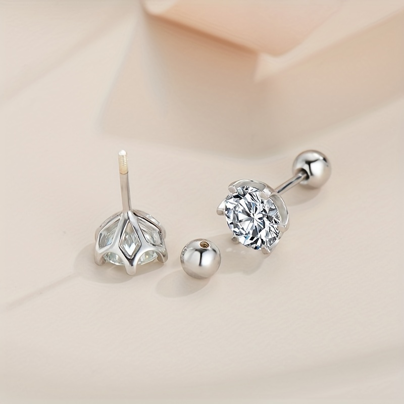 925 Silver Moissanite Stud Earrings, Spiral Ear Clog, Hip Hop Style
