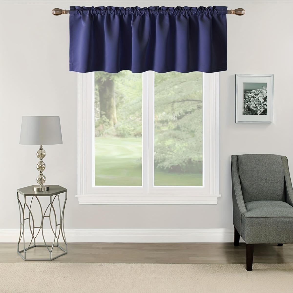 1pc Solid Color Valance Curtain Rod Pocket Window Treatment For Bedroom ...