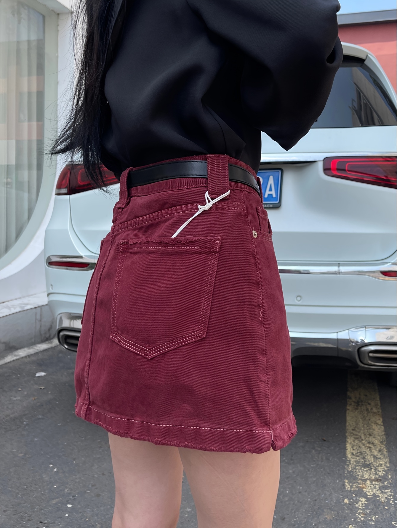 Maroon denim clearance skirt