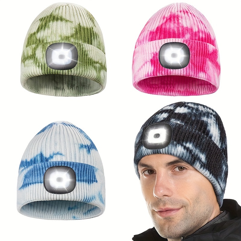 Chapeau lumineux à LED pour adultes, chapeau de lampe frontale, chapeau  tricoté