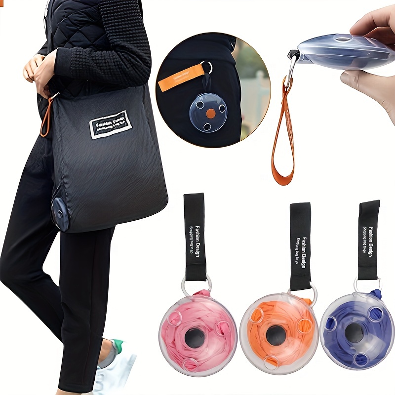 

1pc Reusable Bags For Shopping, Eco-friendly Shopping Bag With Storage Case And Carabiner, Foldable, Durable, Lightweight, Roll-up Space-saving Disc Design