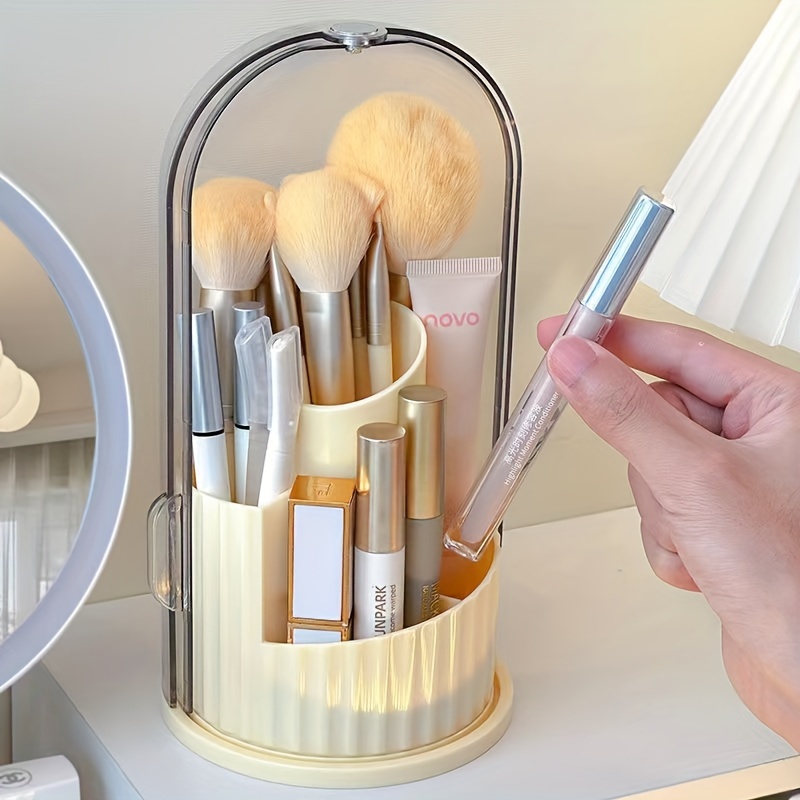 Makeup Brush Holder Organizer With Lid Rotating Dustproof - Temu