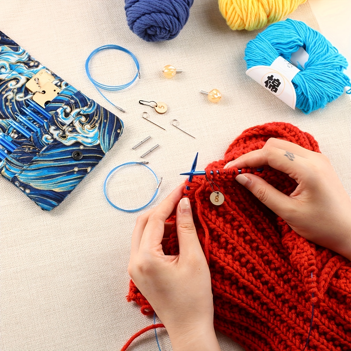 8PCS Interchangeable Head Aluminum Crochet Hook Kniting Needle DIY Craft  Set