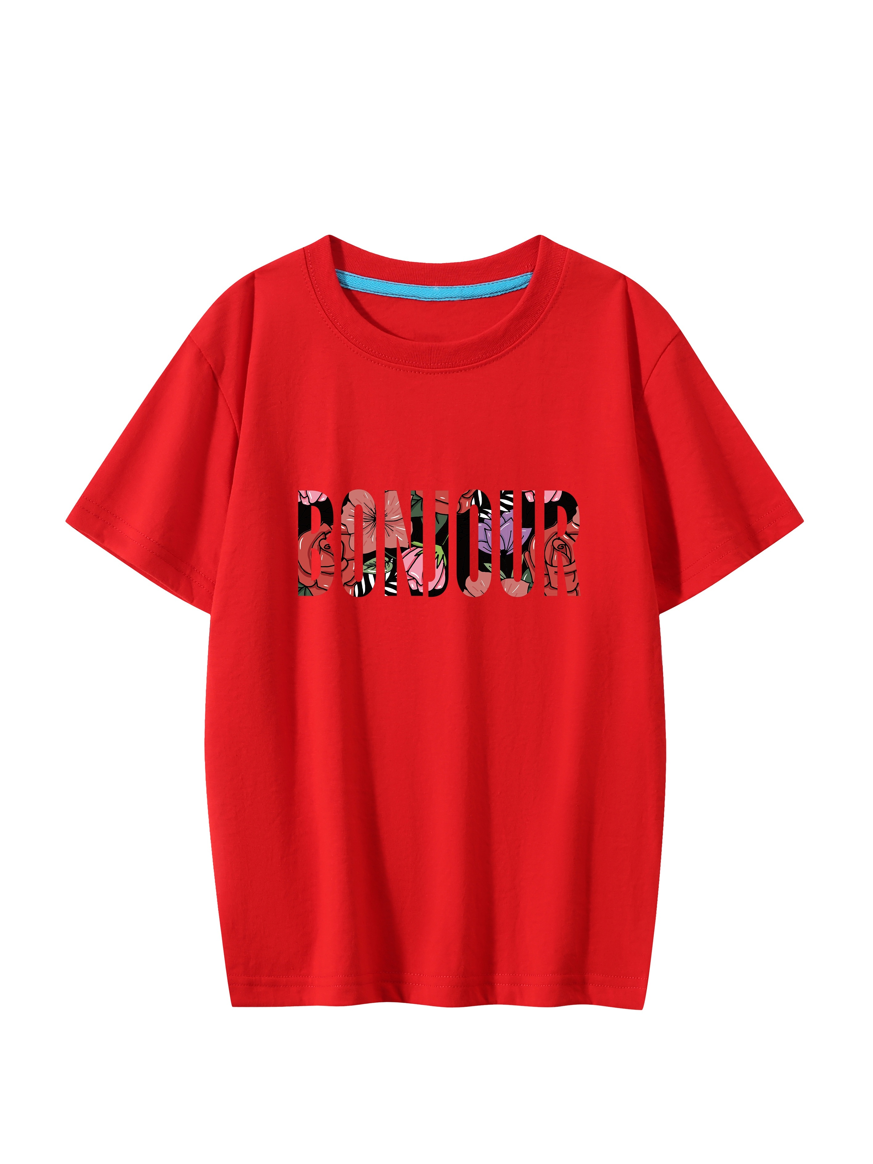Bonjour Letter Tropical Leaf Print T Shirt Tees Kids Boys - Temu
