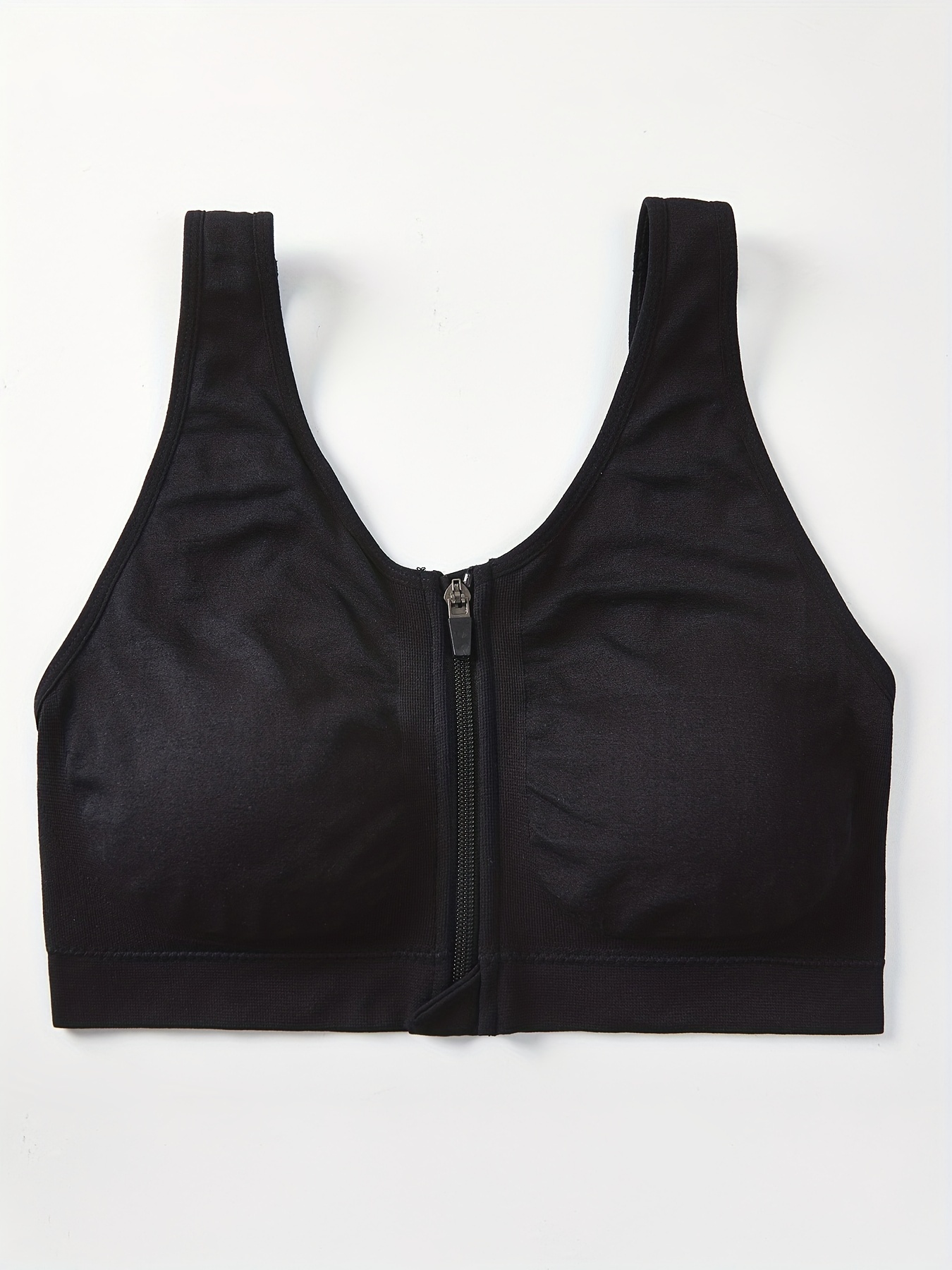 Plus Size Sports Bra Women's Plus Solid Zipper Front Padded - Temu