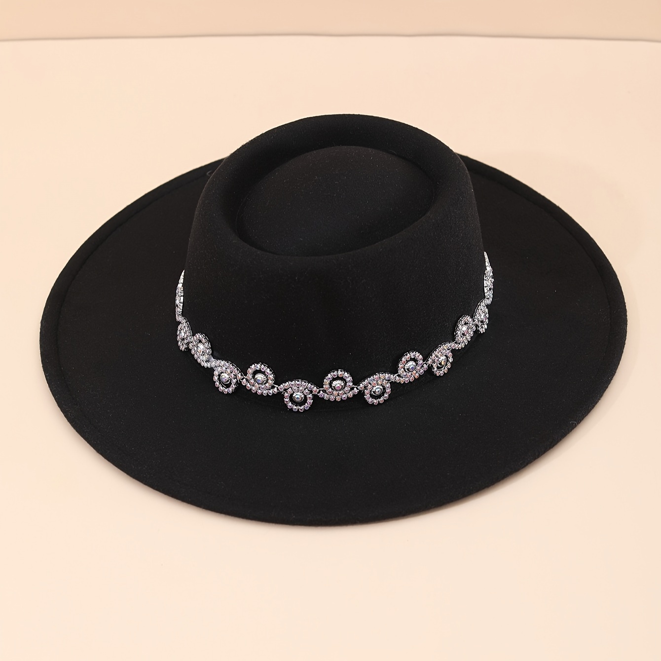 Sombreros Fieltro Cadena Diamantes Imitación Brillantes - Temu
