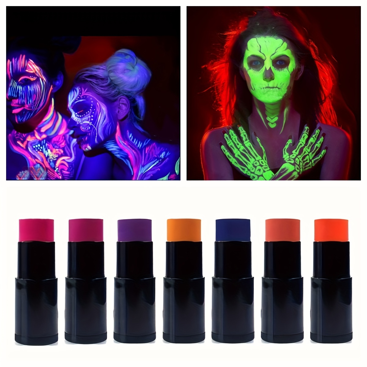 Glow In The Dark Face Body Paint, Uv Black Light Glow Makeup Kit For Adult,  Non-toxic Fluorescent Face Paints Crayons For Birthday Party Halloween  Masquerade Makeup - Temu Hungary