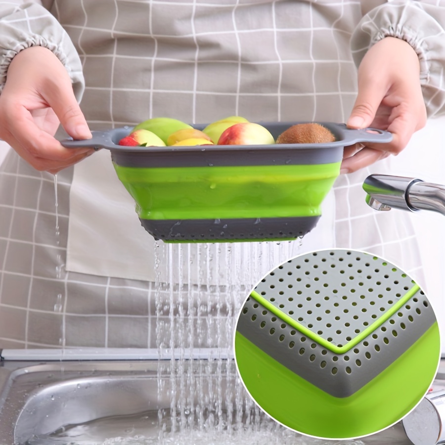 Square Grey and Green Collapsible Filter Basket colander