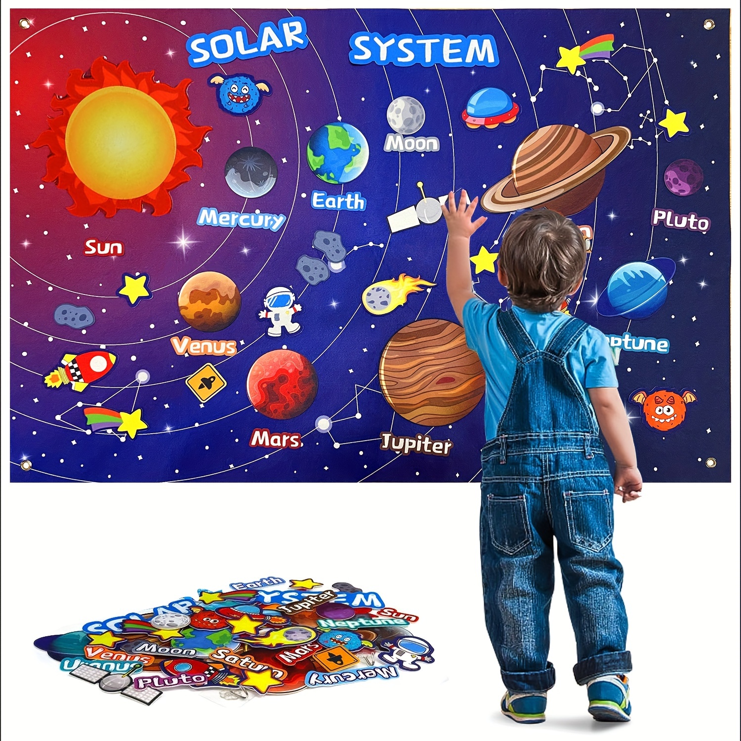 

41pcs Space Feeling Board Story Set, 43x29 Inch Solar System Universe Story And Hook Astronaut Planetary Alien Galaxy Can Hang Handicraft Learning Children's Interactive Game Toolkit, Christmas Gift