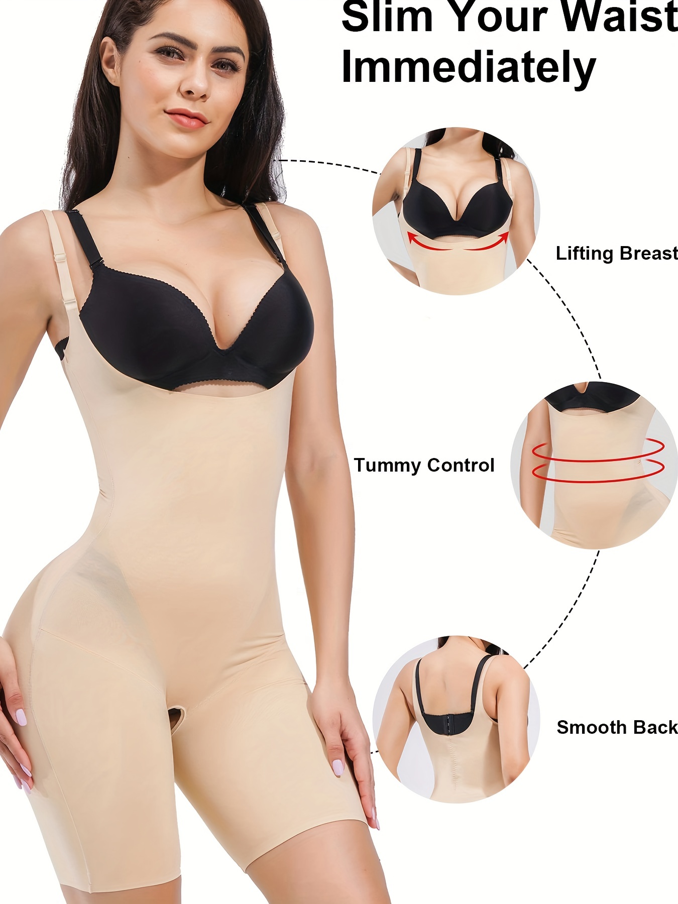 Solid Slip Shaping Bodysuit Tummy Control Butt Lifting Open - Temu